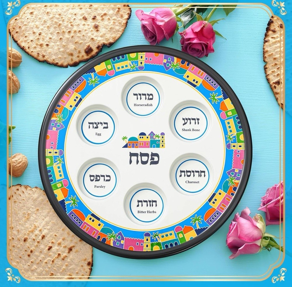 Ceramic Elegant Seder Plate Passover Round Design
