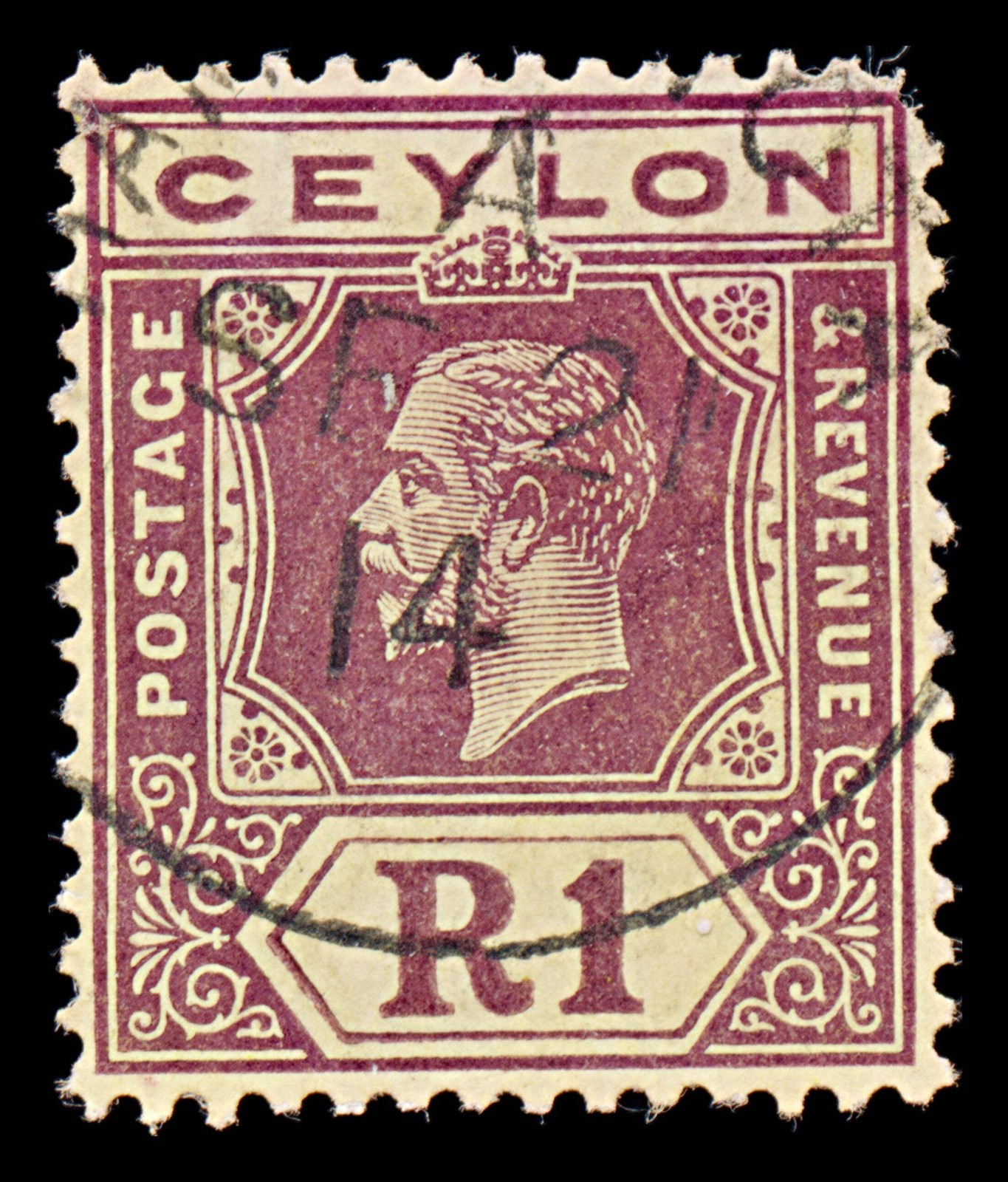 8046: Ceylon SG354 1r Violet & Yellow 1923 Sc#241a Mi201 Used C£50