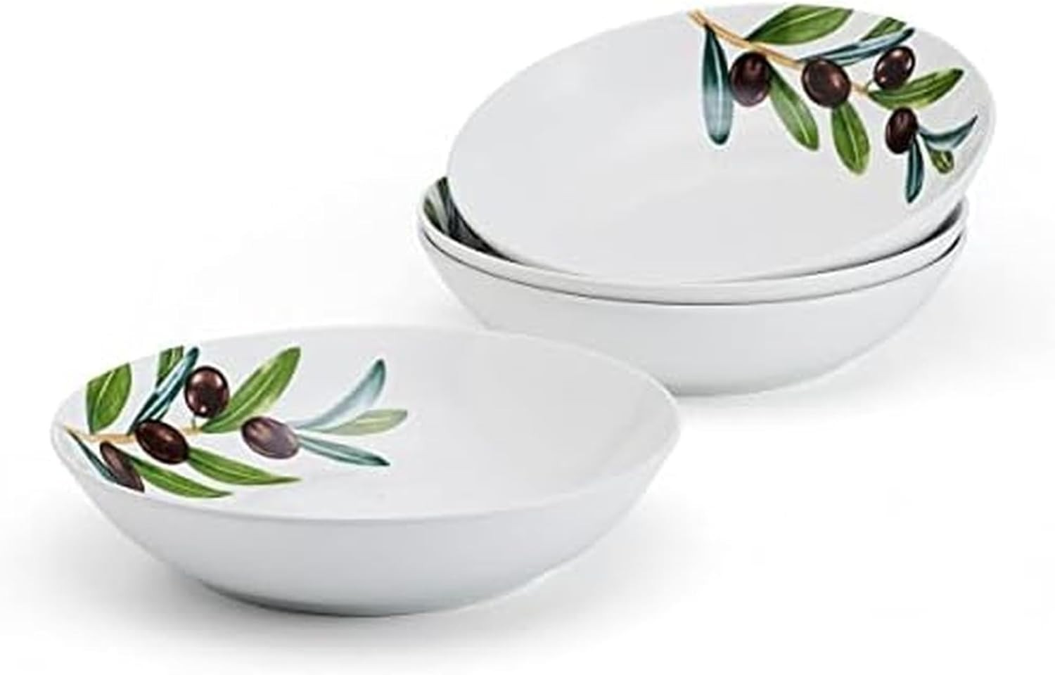 Olive Set of 4 Pasta Bowls, 8 Inch, 20 Ounce, White