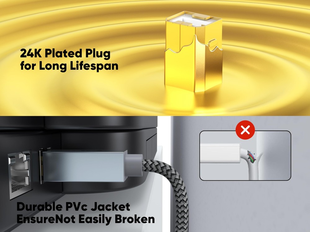 USB Printer Cable 2-Pack, 6 FT USB2.0 Type A-B High Speed 6FT, Grey