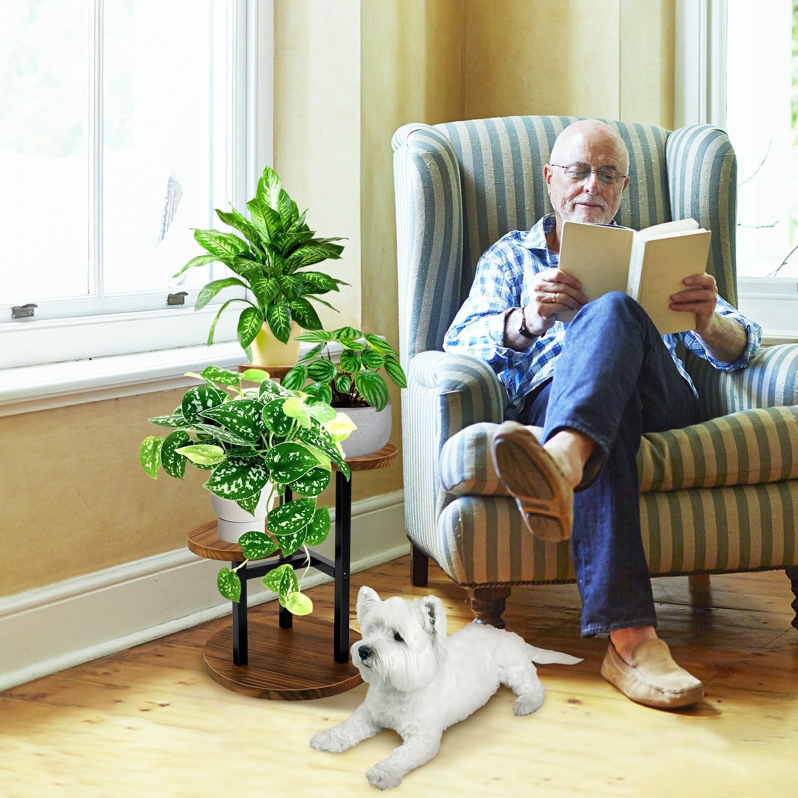 3 Tier Plant Stand, Tall Metal Wood Shelf Holder for Indoor, Outdoor Display ...