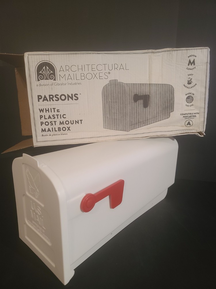 NEW Architectural Mailboxes Parsons White Medium Plastic Post Mount Mailbox