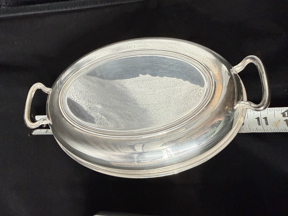Crescent Silverware Co. Silverplate Split Serving Dish Covered W/ Glasbake