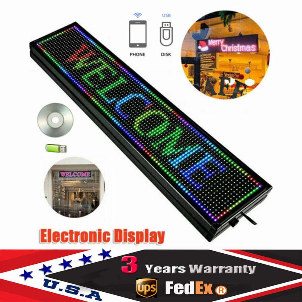 LED Sign 40" X 8" Scrolling Message Display Board 7 Color Programmable