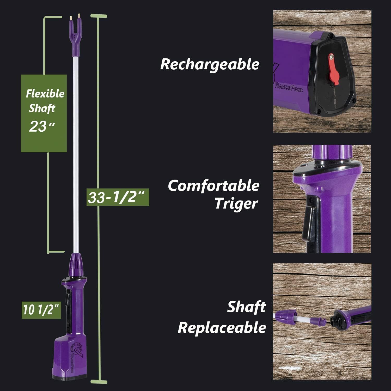 Purple Rechargeable Livestock Prod Waterproof Cattle Prod Hot Shot Felixible