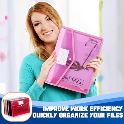 10 Pcs Expanding File Folder, Clear Waterproof Plastic Document Folders Large