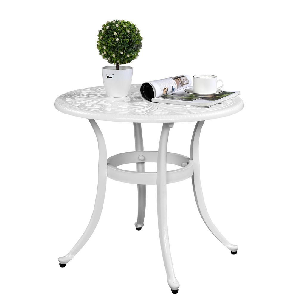 Phoenix Cast Aluminum Round Table, Patio End Table, Side Table