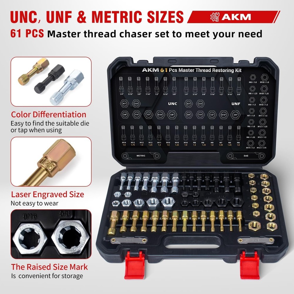 AKM 61Pcs Thread Restorer Kit,Rethread Repair Tool