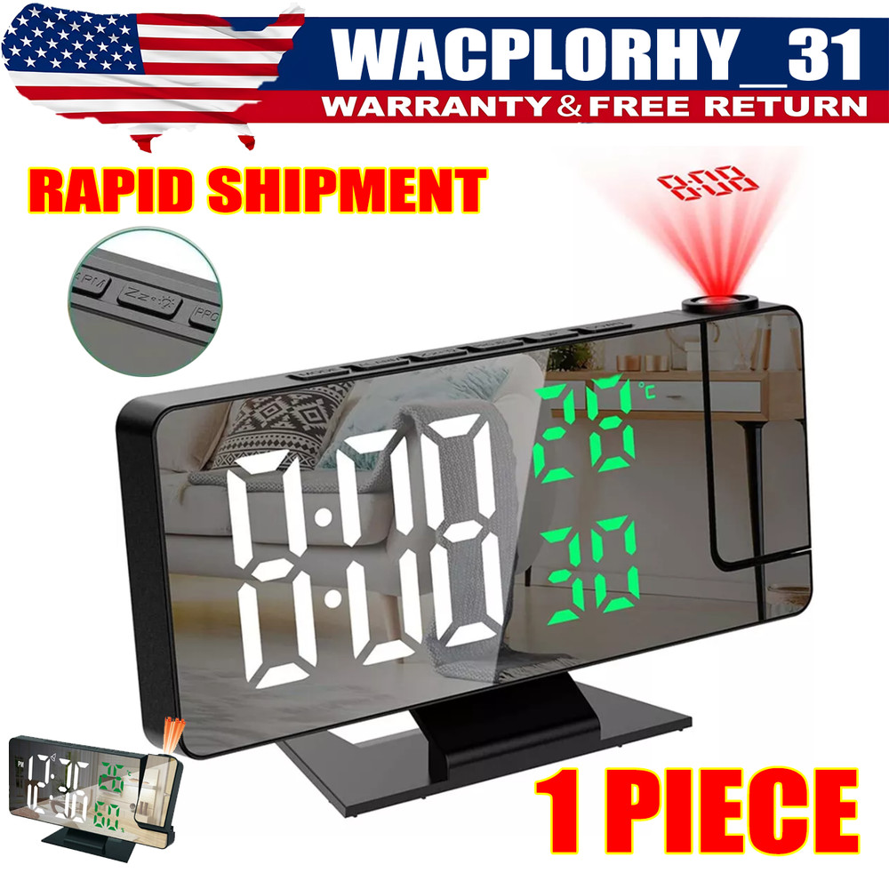 7.8" LED Digital Projector Projection Snooze Dual Alarm Clock Timer USB A+