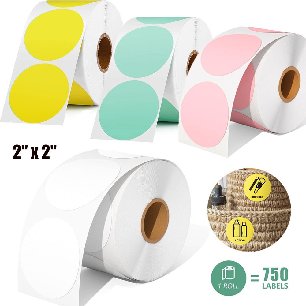 2" Circle Code Dot Sticker Self-Adhesive Round Direct Thermal Labels 750/Roll