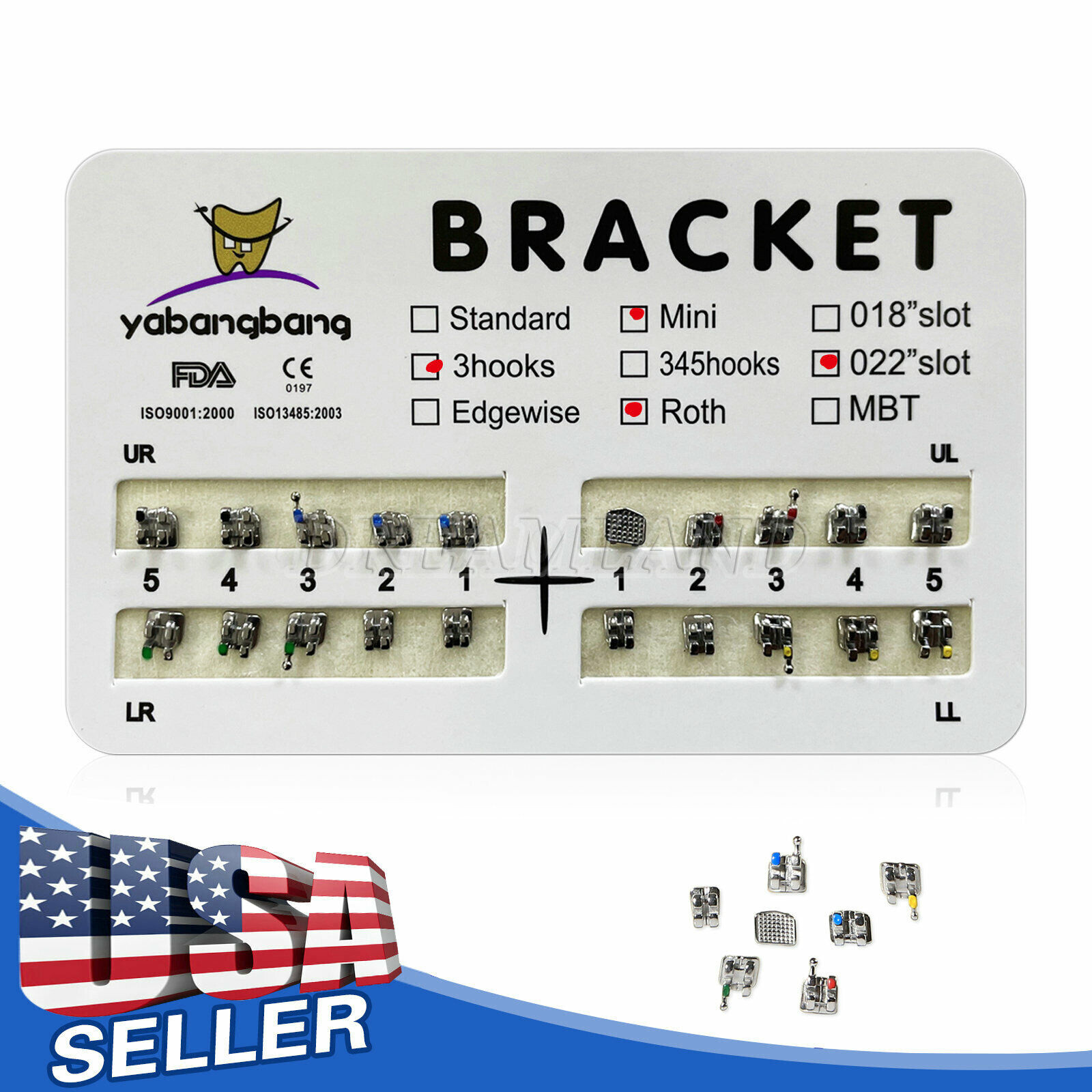 10 Packs Dental Orthodontic Brackets Braces Mini Roth 022 Slot 3 hooks #3 USA CE