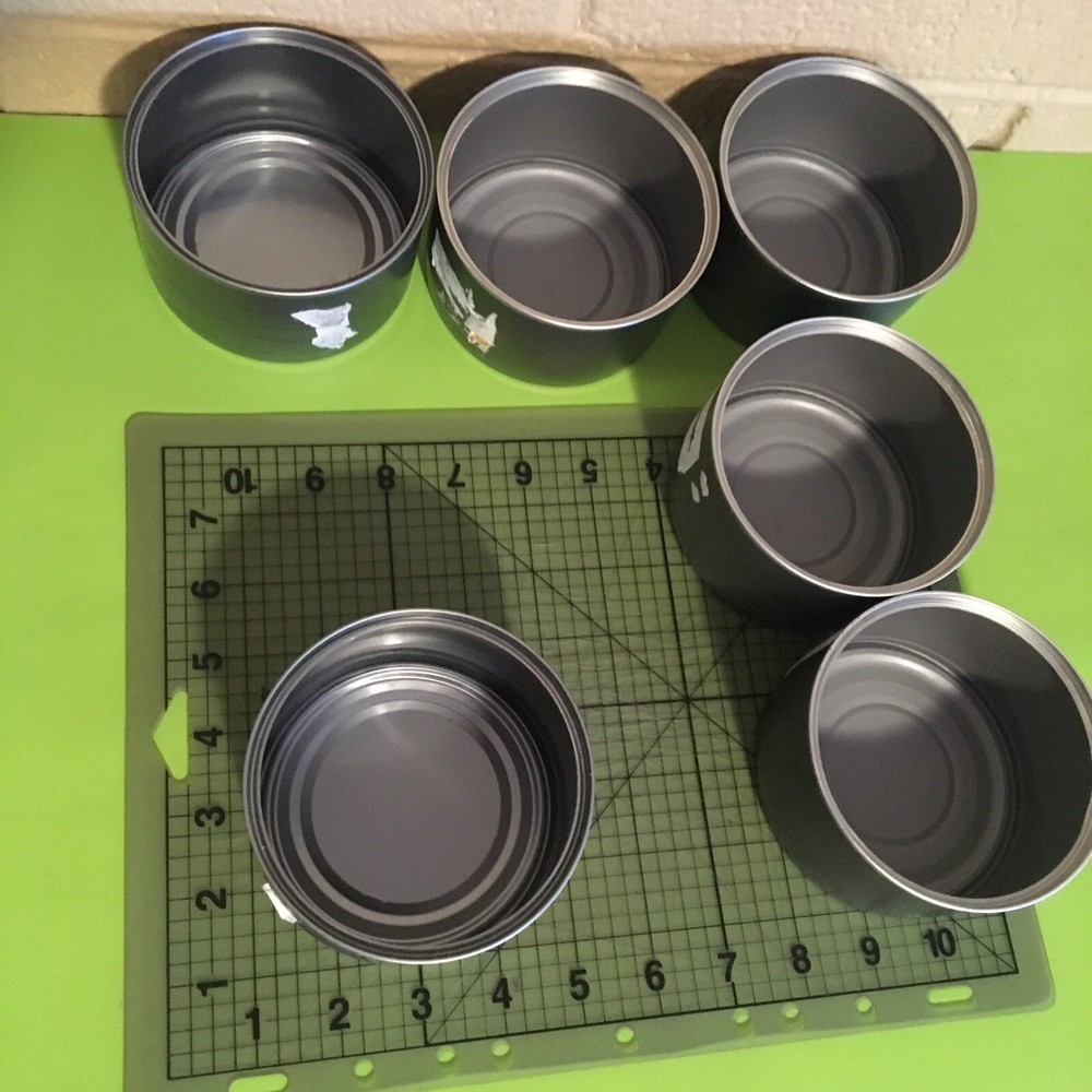 6 Empty food cans 4” diameter 2” tall for art/craft pieces Pull-off Style, Sharp