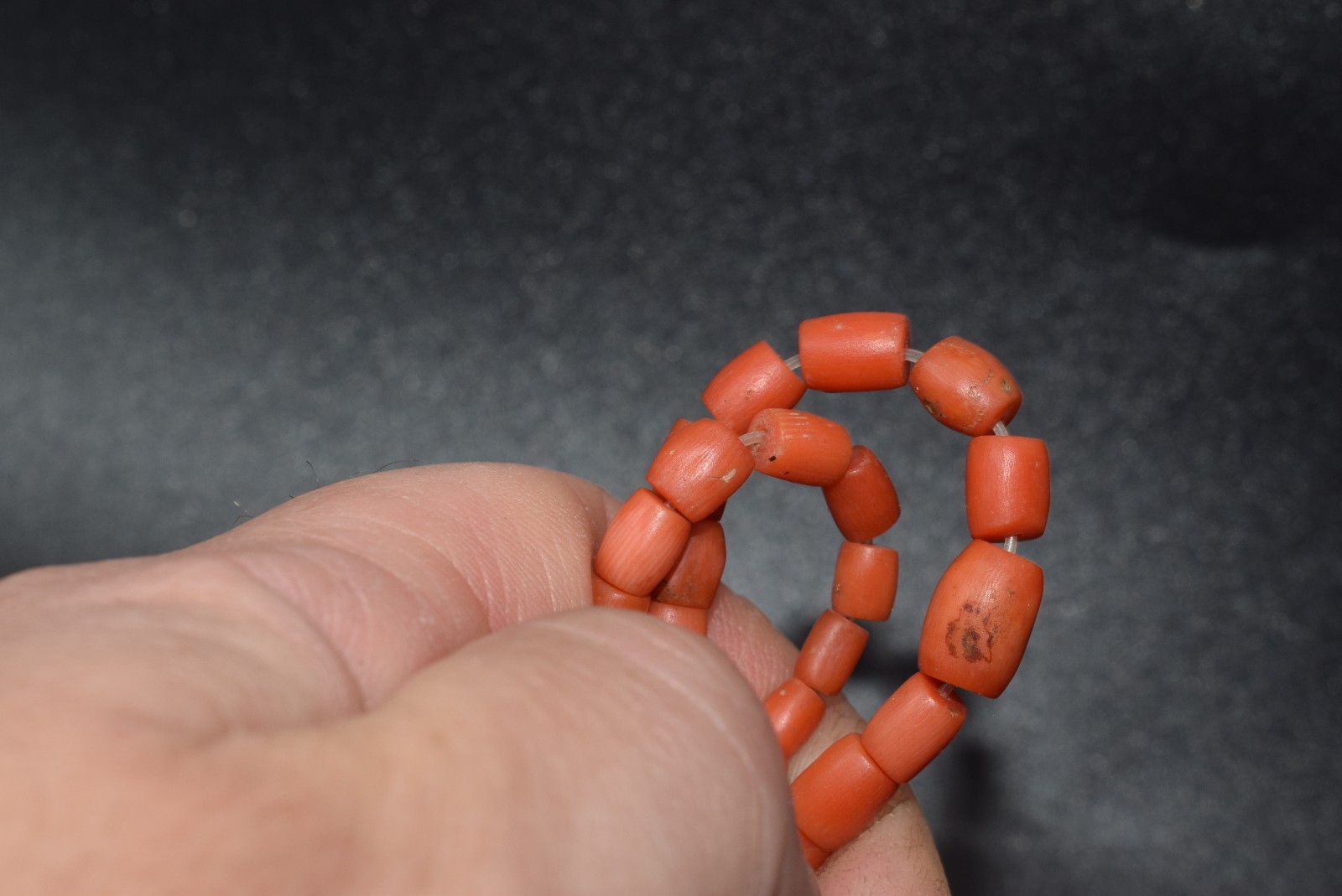 UNDYED Antique BEAD CORAL salmon VTG Mediterranean TIBETAN Japan Mala dZi Chung