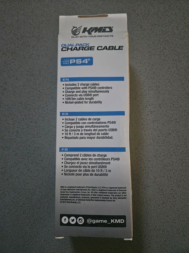 KMD Dual Pack Charge Cable For PS4