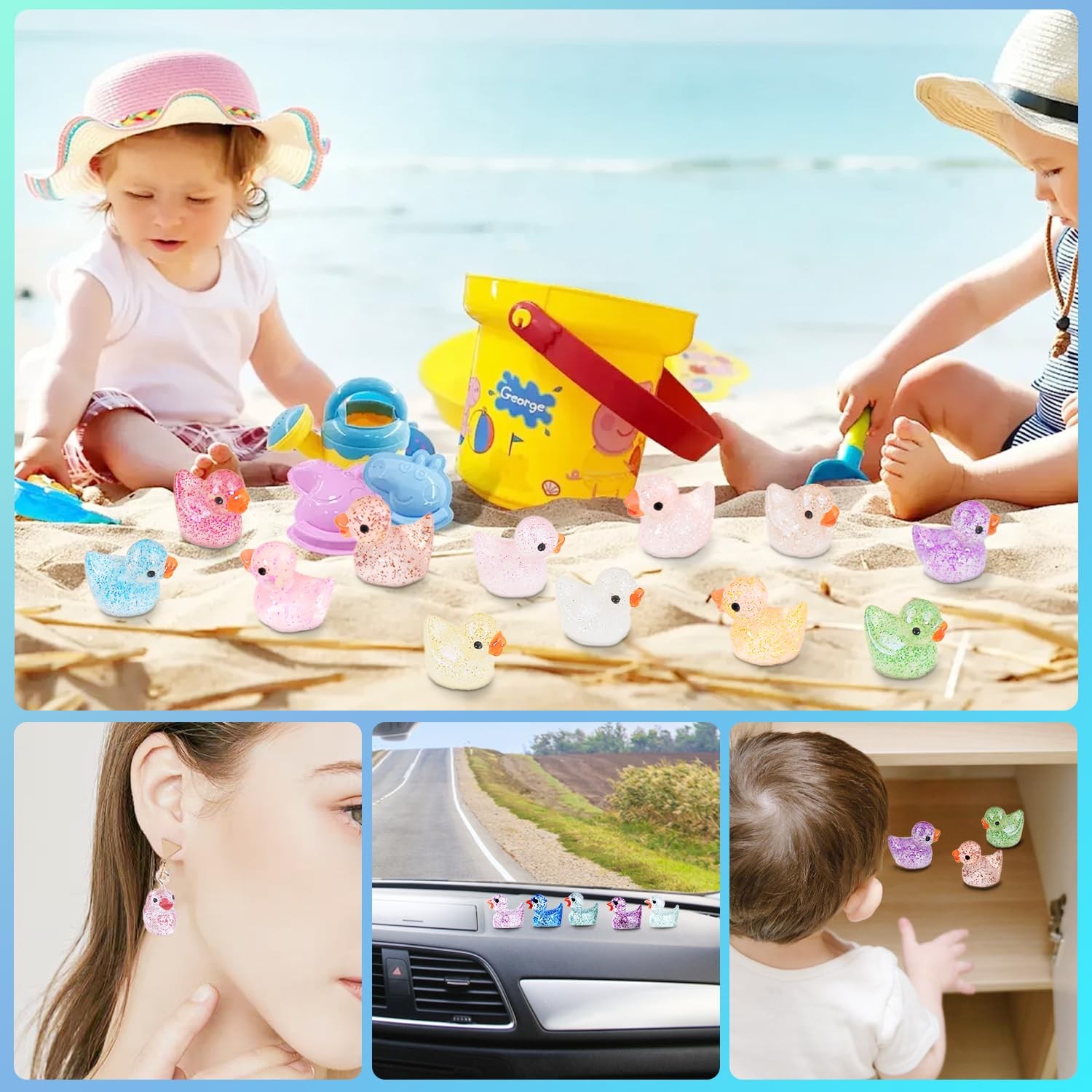 100pcs Mini Colorful Glitter Resin Ducks, Tiny Resin Duck Miniature Animals Bulk