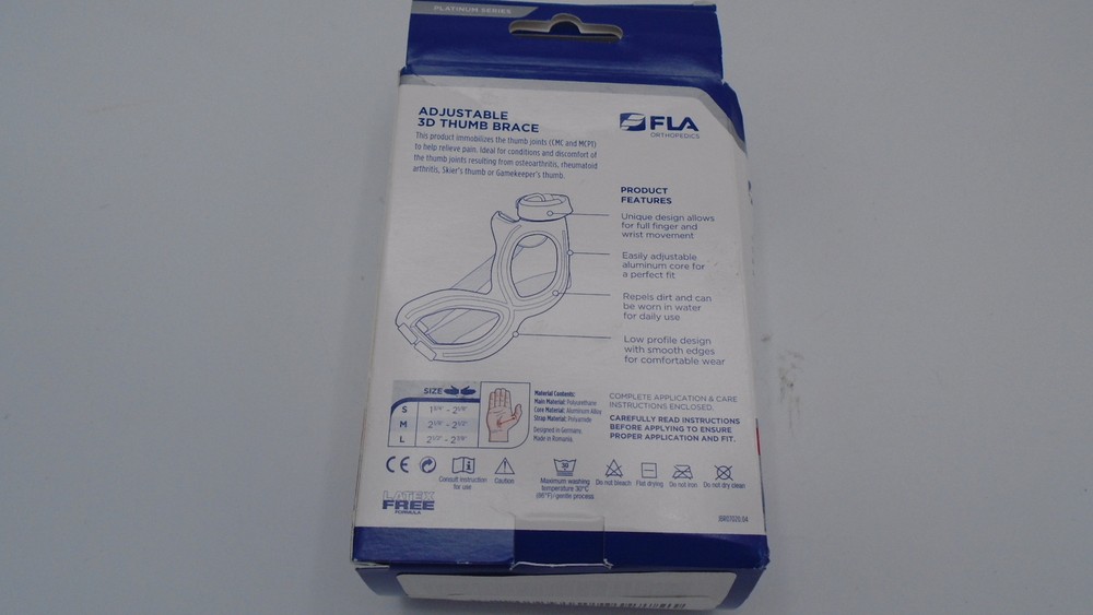 FLA 3D Adjustable Left Thumb Brace, Small - Grey
