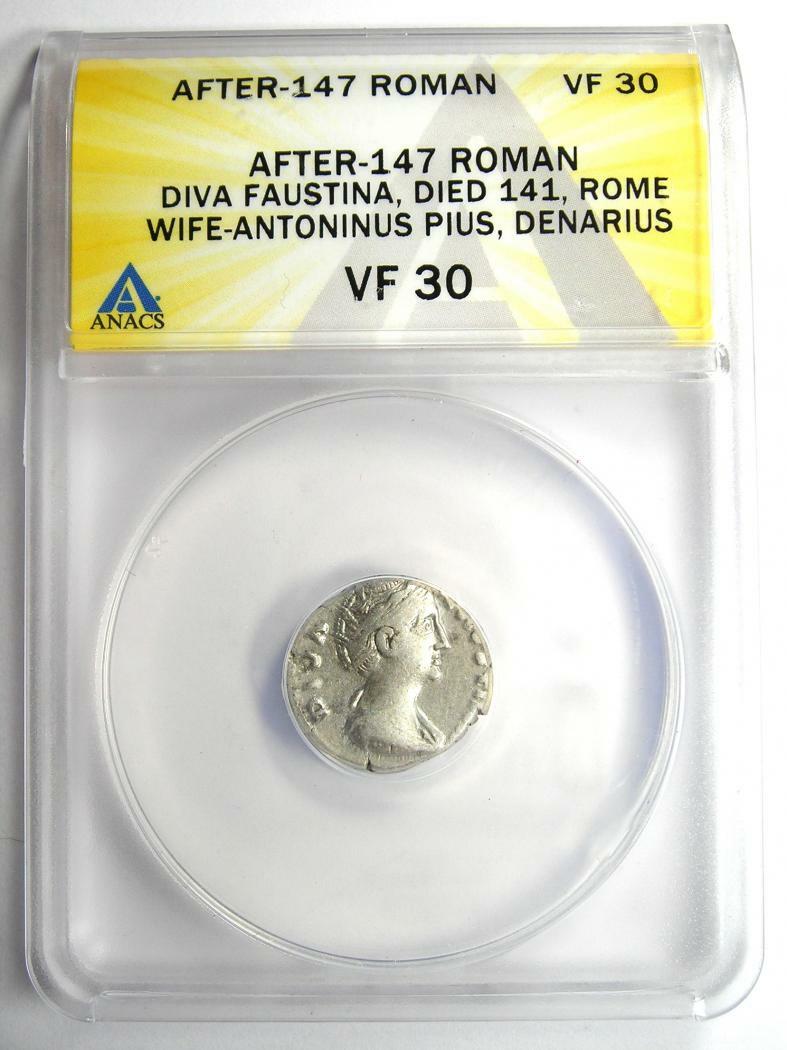 Diva Faustina AR Denarius Silver Roman Coin 147 AD - Certified ANACS VF30