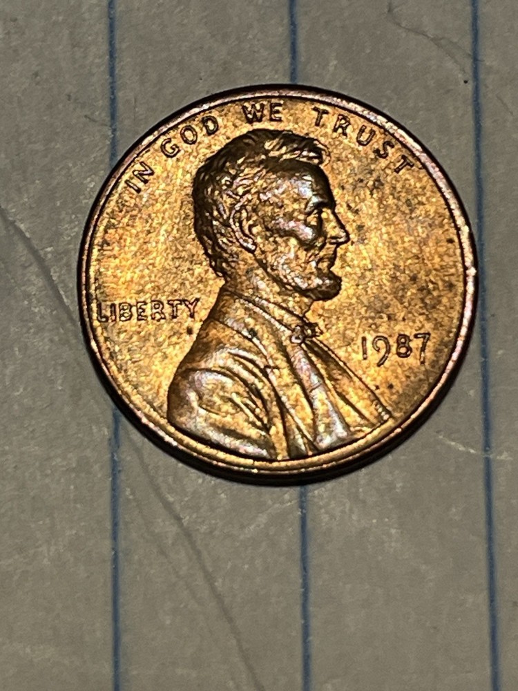 1987 P Lincoln Cent Die Crack Reverse
