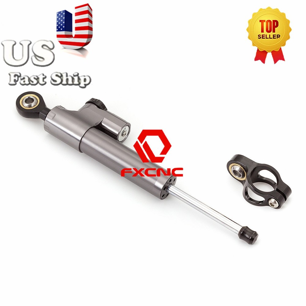 CNC Grey Universal Steering Damper Motorcycle Stabilizer Linear Reversed Control