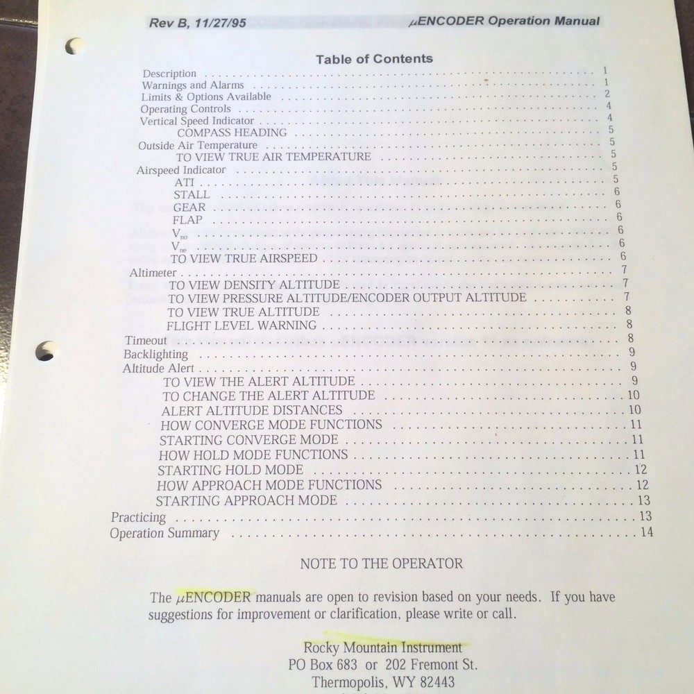 Rocky Mountain Instrument uEncoder Operation & Programming Manual