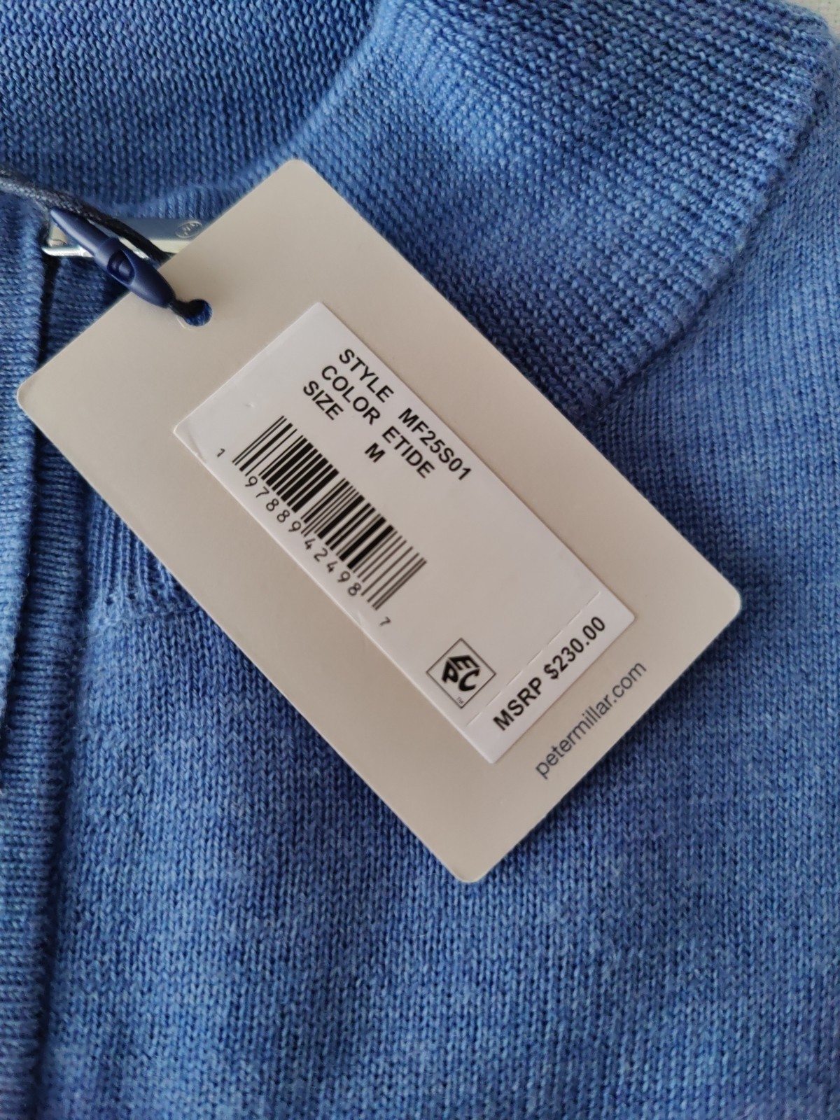 NWT MEDIUM Peter Millar Autumn Crest Quarter Zip Sweater Blue MSRP $230