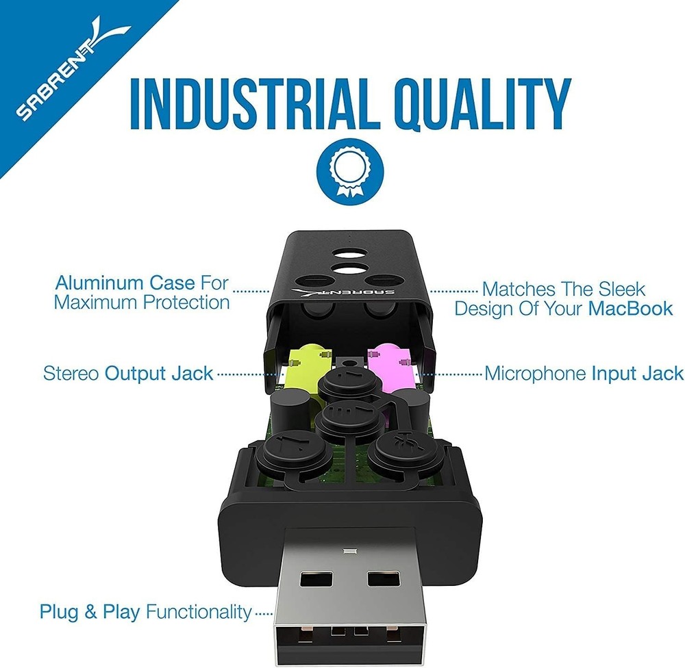 USB Stereo Sound Adapter for Windows & Mac - 3D Audio, Driverless Plug & Play