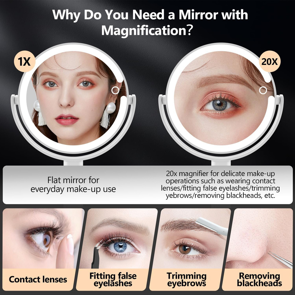 Makeup Mirror with Lights,20X Magnifying Mirror with Light and Touch Switch,Vani