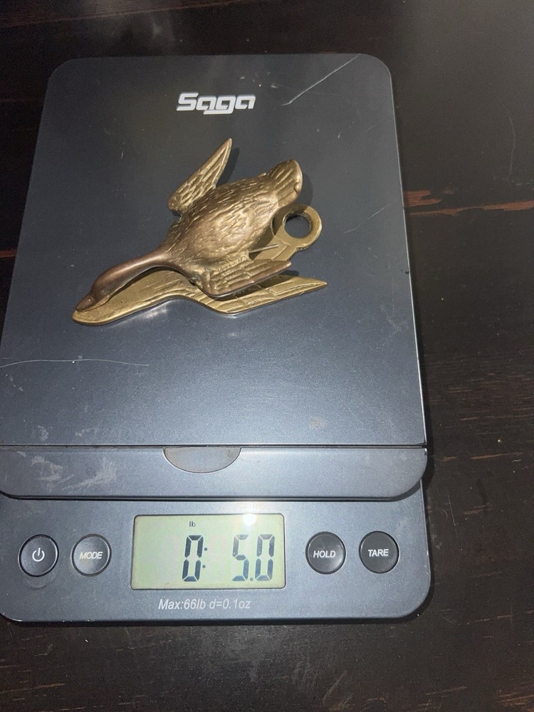 Vintage Heavy Solid Brass Flying Bird Wall Note Clip Spring Action 5oz Brass