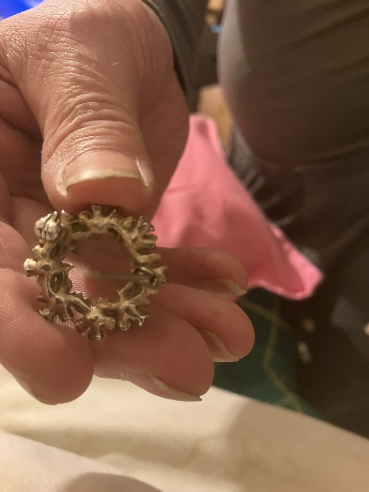 White Metal And Crystal Brooch