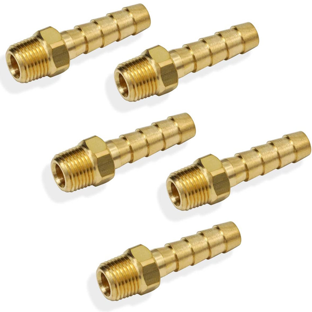 5pcs Hose Barb Fittings 1/4" Barb To 1/8" NPT Male Thread Air Hose Fitting