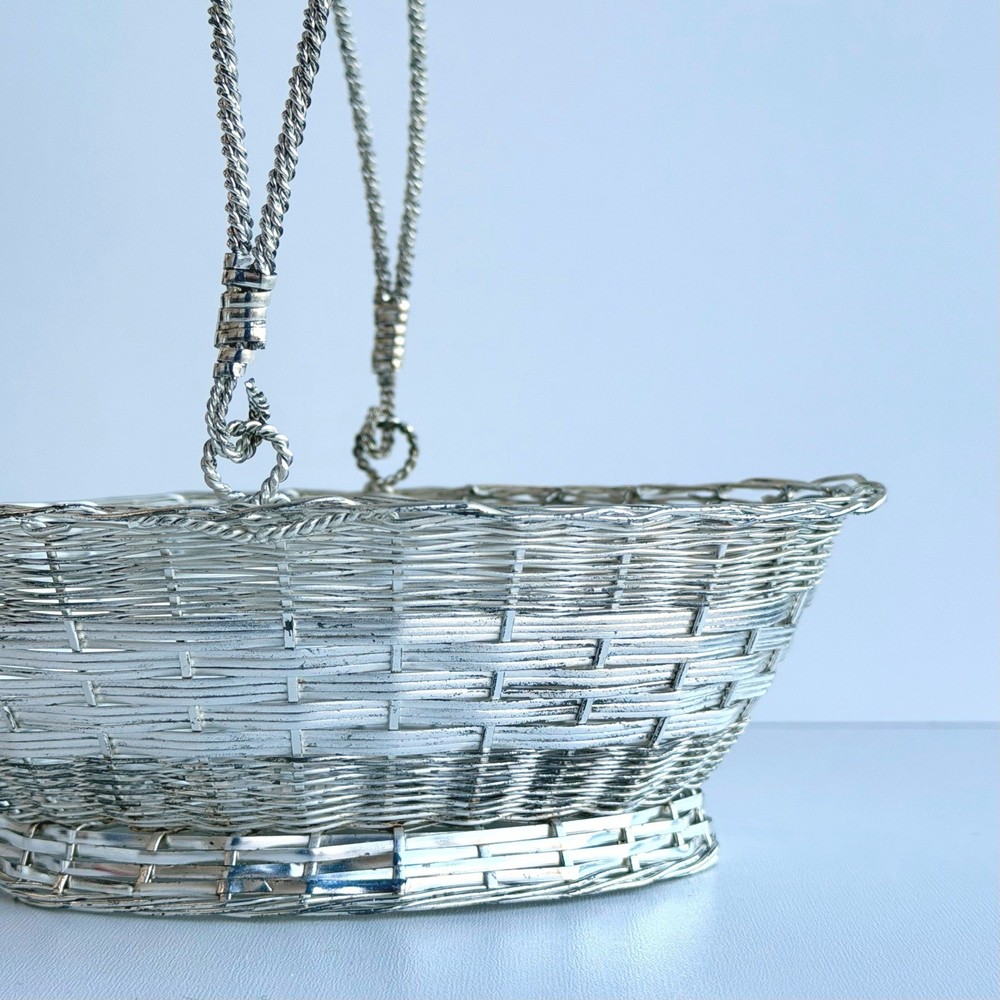 Vintage Wire Metal Basket Silver Small With Handle Easter