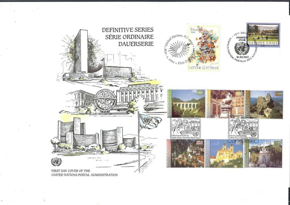 2002 Definitive Large FDC - All Three Offices - UNPA Cachet