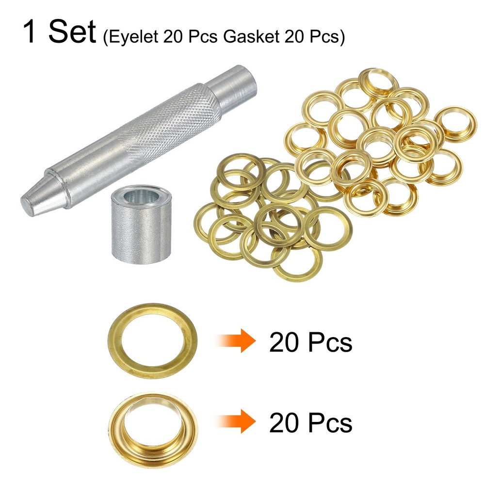 20Set Grommets Eyelets Kit 12mm Copper Eyelets with Setting Tool Gold