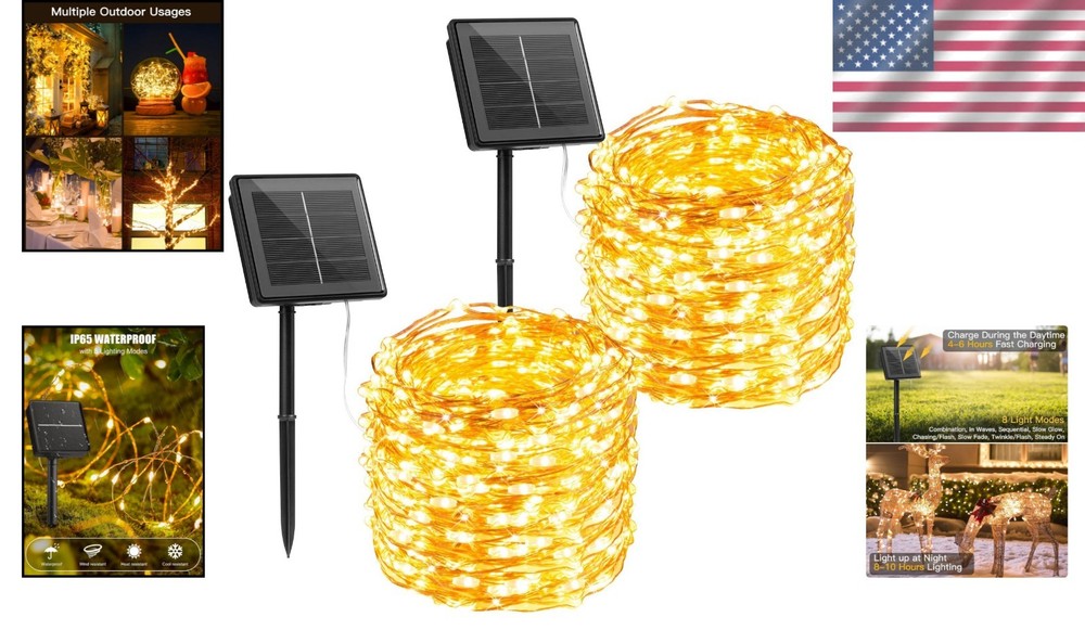 66ft Adjustable Solar String Lights with 8 Lighting Modes - Perfect for Weddings