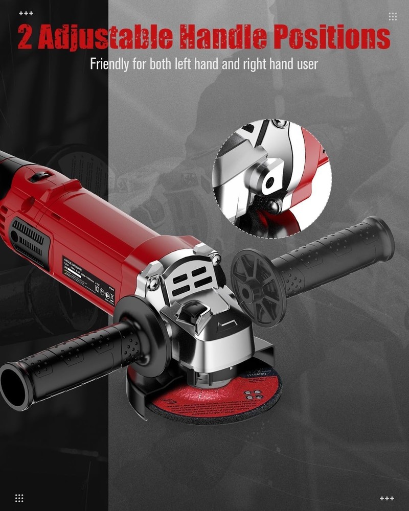 Electric 4-1/2" Angle Grinder 1000W with Adjustable Speed & Paddle Switch