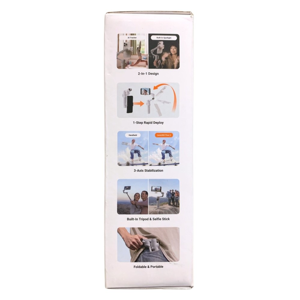Insta360 Flow 2 Plus AI Tracker Bundle - Foldable Phone Gimbal, Stone Grey