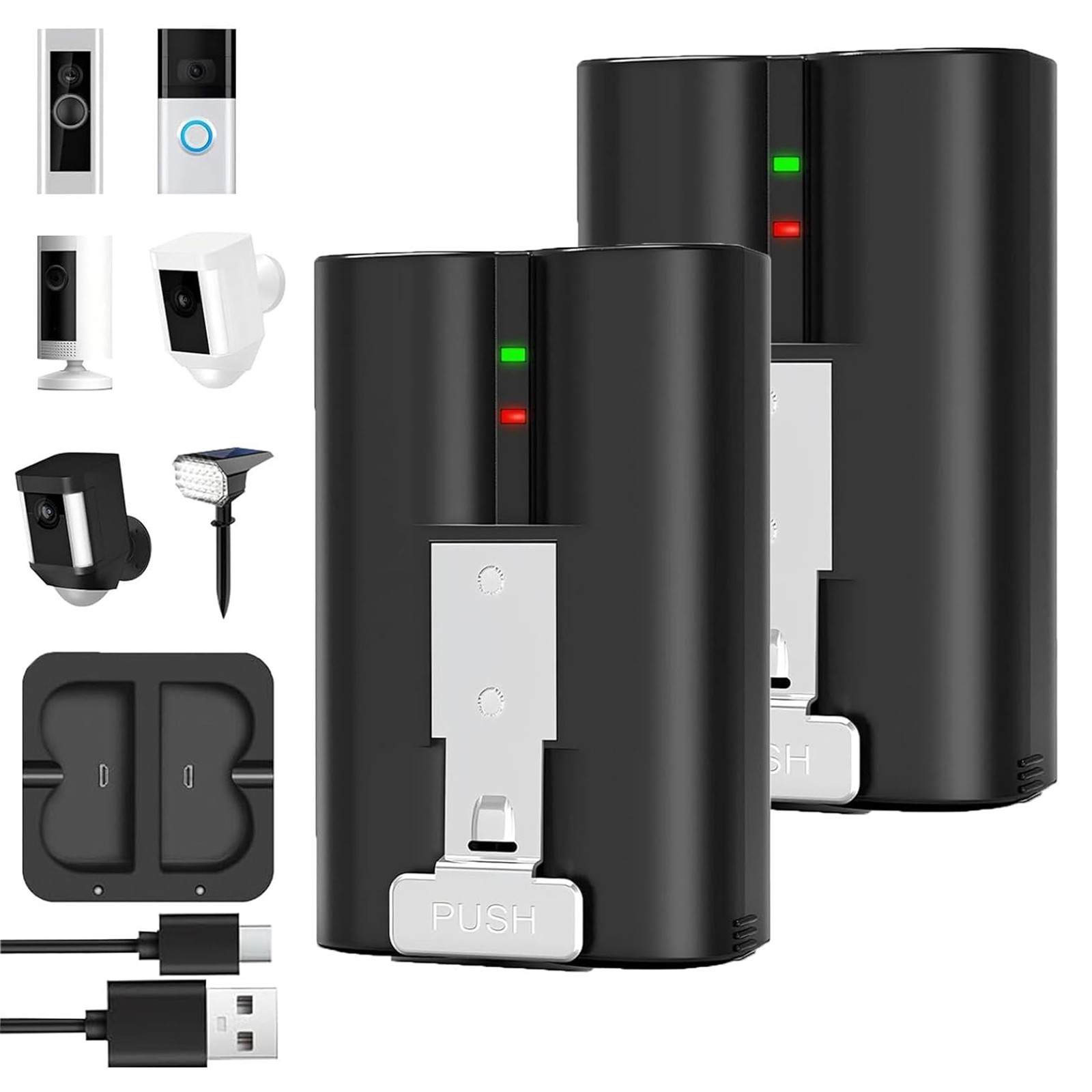 2 Pack 7200mAh Rechargeable Battery and Charger Station for Ring Doorbell 2/3/4