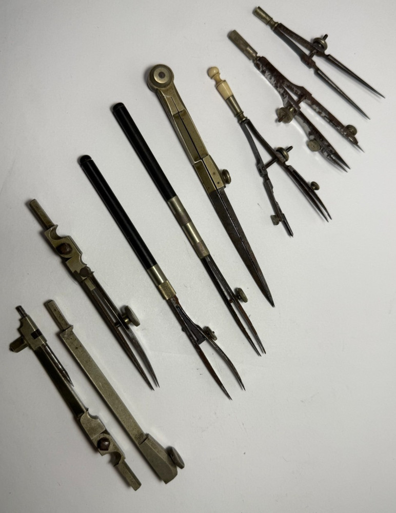 Vintage Assorted Small Drafting Tools Nickel Silver Compass Dividers
