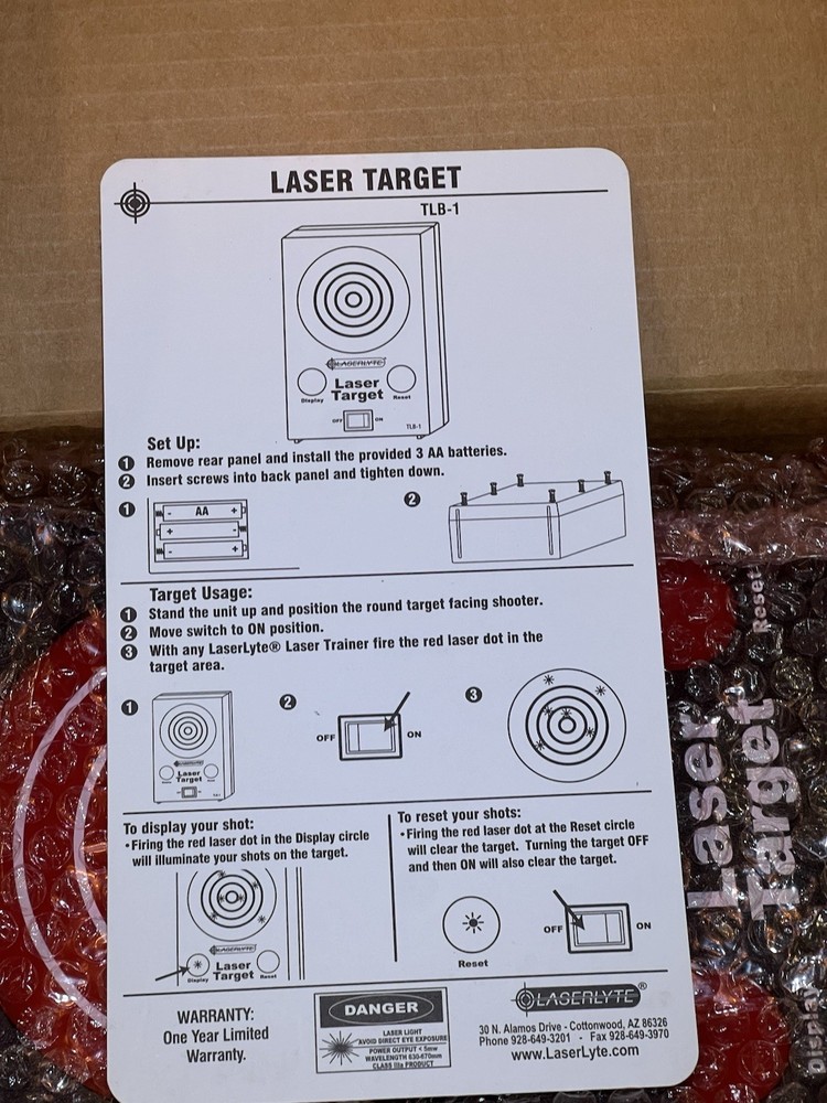 LaserLyte TLB-1 Laser Trainer Target w/ Instructions