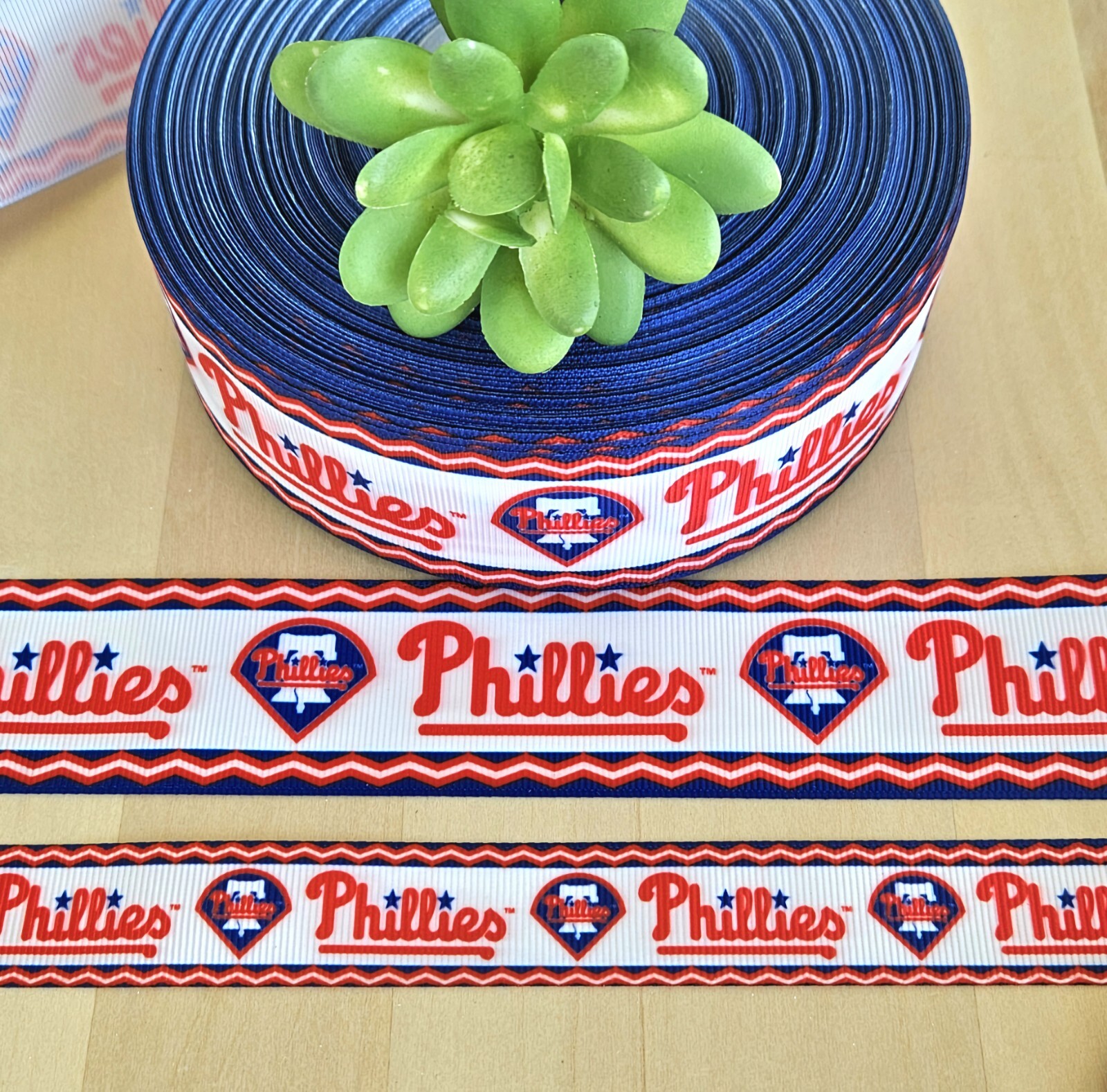 5/8, 7/8 & 1.5" (1 YD) Philadelphia Phillies Grosgrain Ribbon Baseball