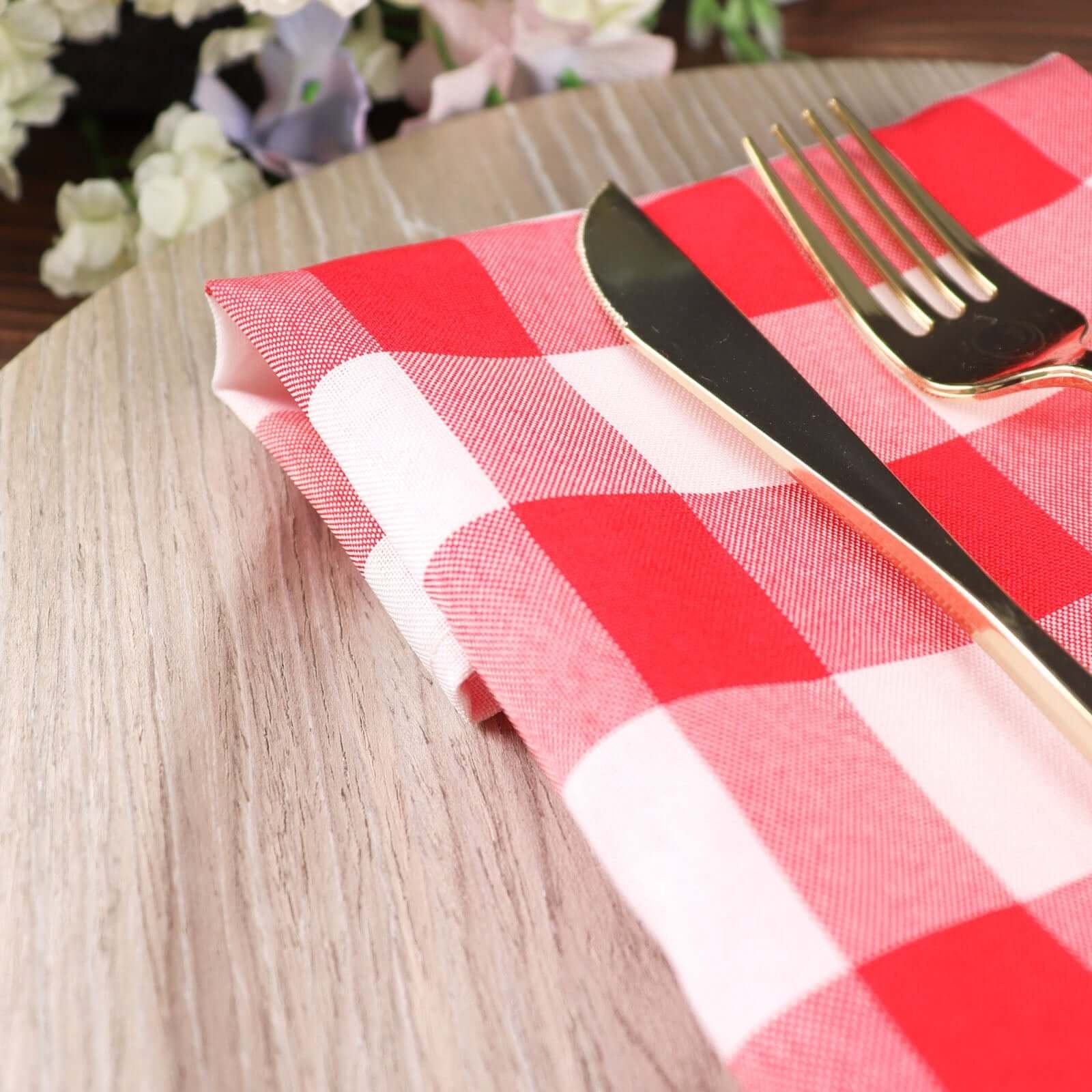 8 Buffalo Plaid Red/White Luxury Napkins 100% Cotton Garnier-Thiebaut 22x22 NWOT