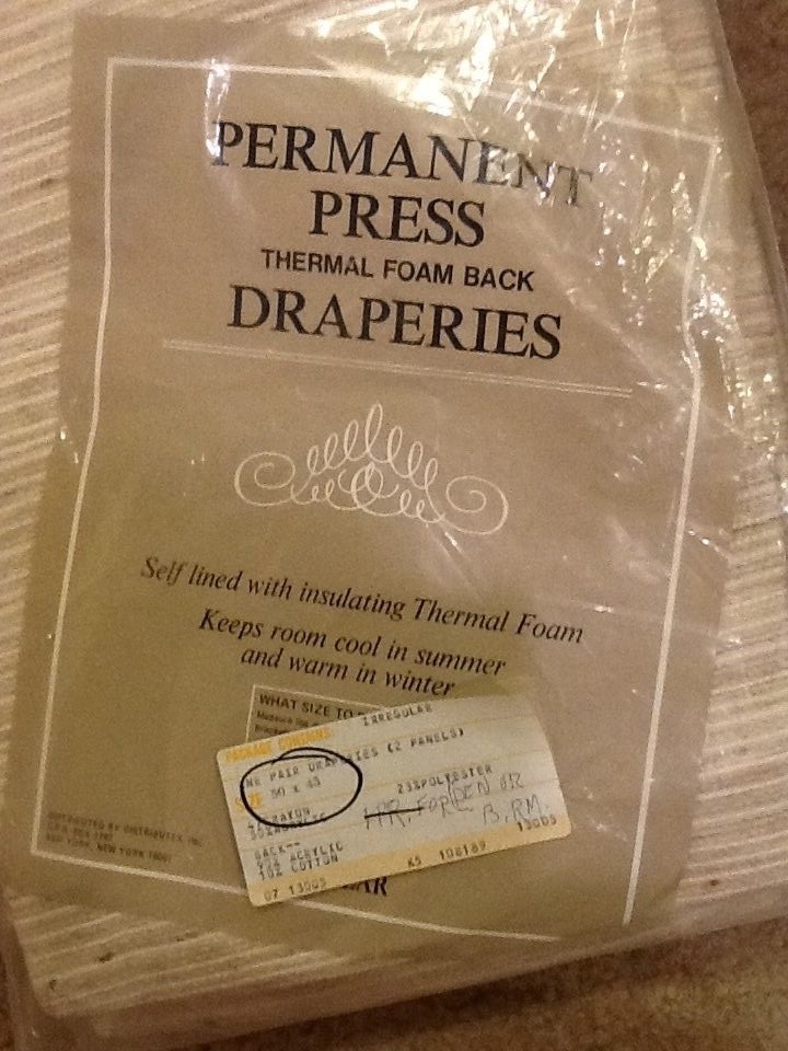 ONE PAIR THERMAL FOAM BACK DRAPERIES 50x45 IRREGULAR