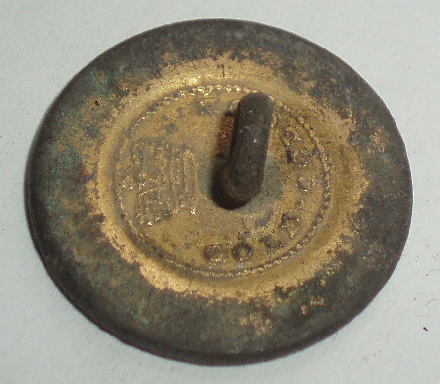 1823 - 1865 ANTIQUE SOLID PEWTER JACKET BUTTON W/ ST EDWARDS CROWN MAKER MARK
