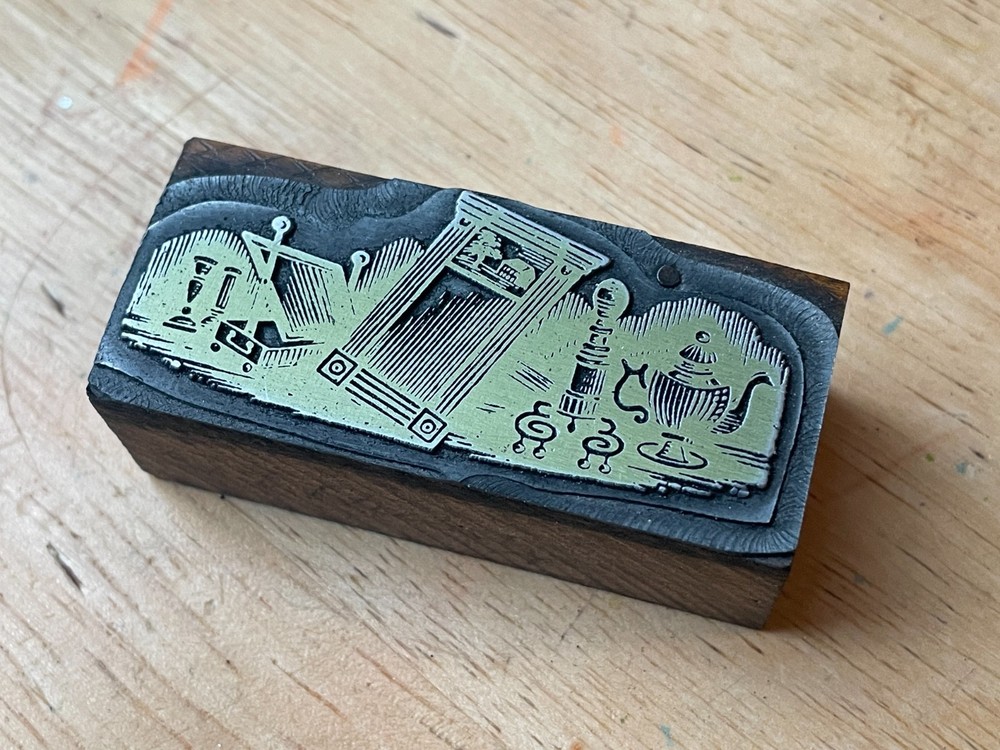 Printing Letterpress Printers Block Mirror Silver Decorative Header (251)