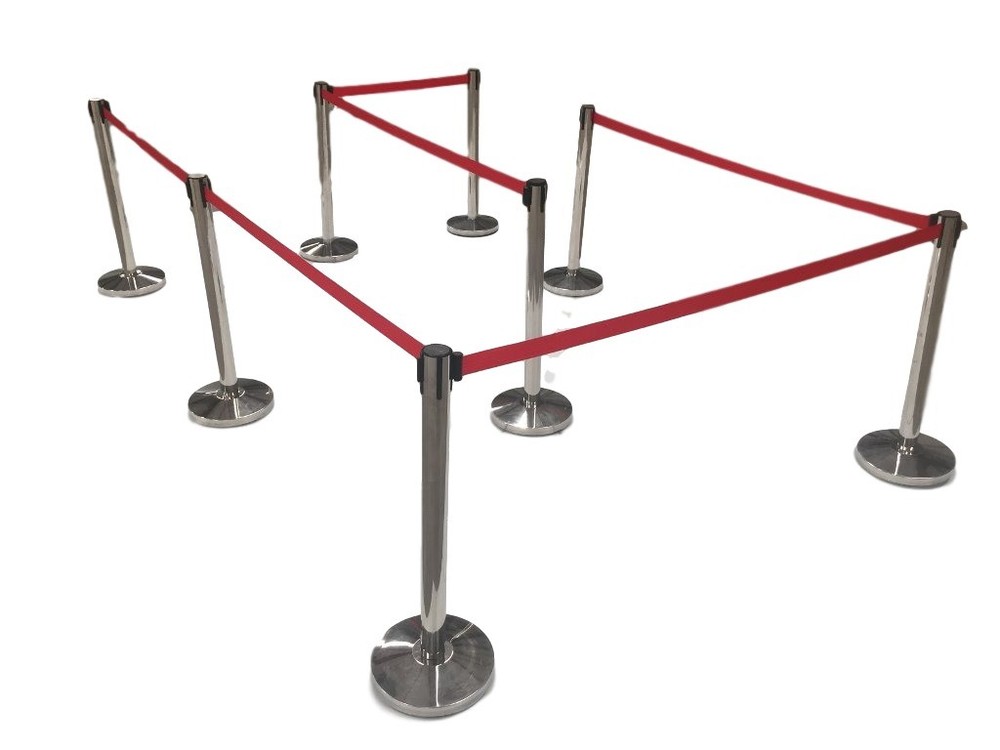 (4) Pack of Retractable Crowd Control Barrier Posts / Stanchions 6'6" Strap