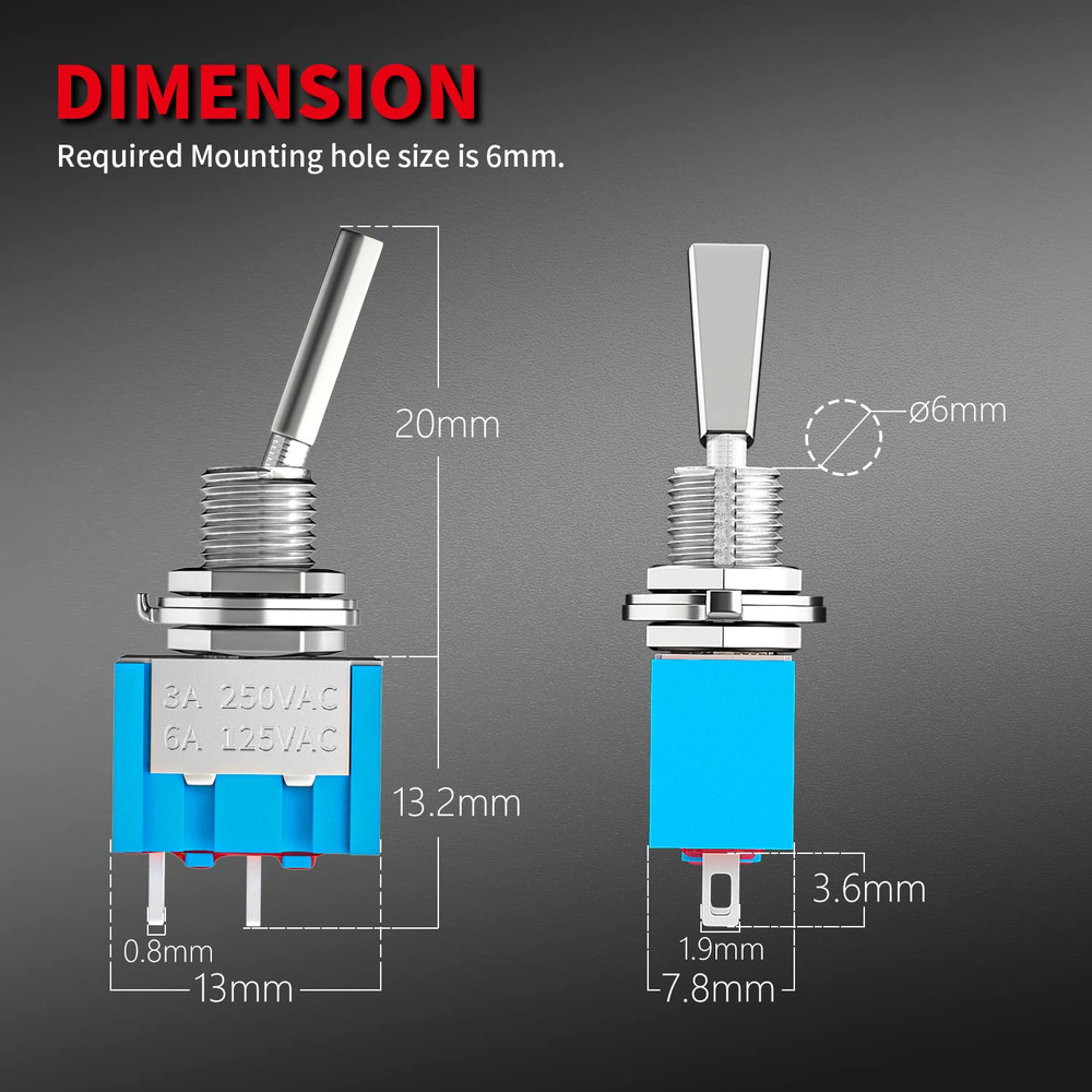 Mini Toggle Switch SPST Miniature Small Flat Toggle Switch On/Off 2 Position 2 P