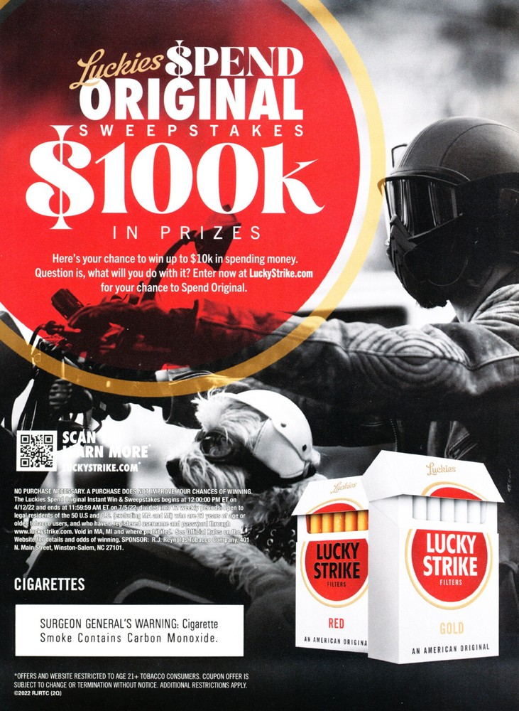 LUCKY STRIKE CIGARETTE AD #37 SWEEPSTAKE 2022