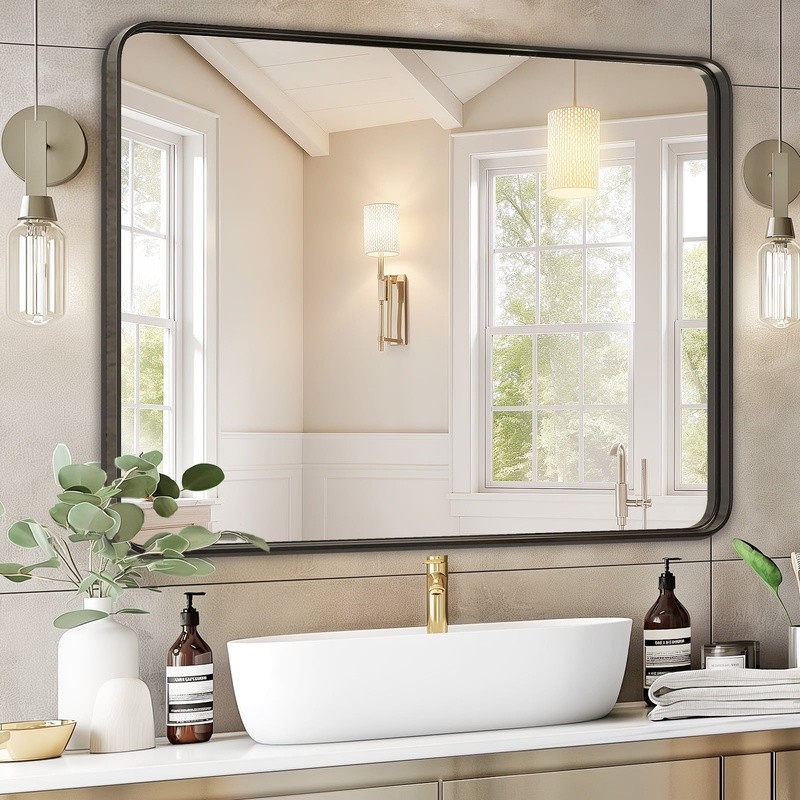 Metal Bathroom Mirror Waterproof Rectangular Easy Mounting Stylish Decor Piece