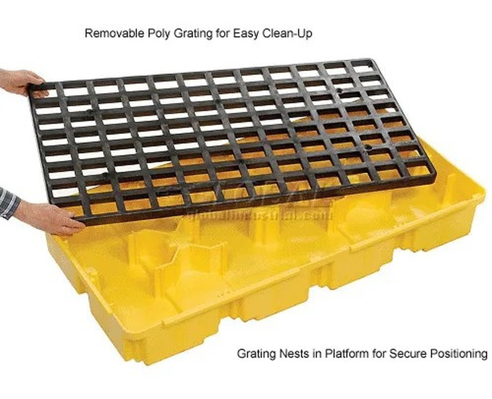 4 Drum Spill Containment Modular Platform - 2 Piece - Yellow with No Drain