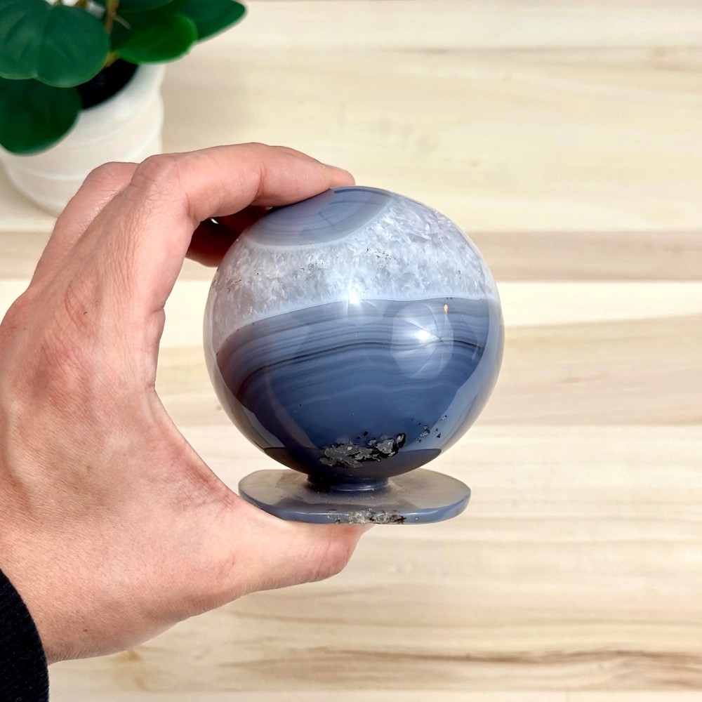 Drusy Amethyst in Agate Geode, Self-Standing Sphere